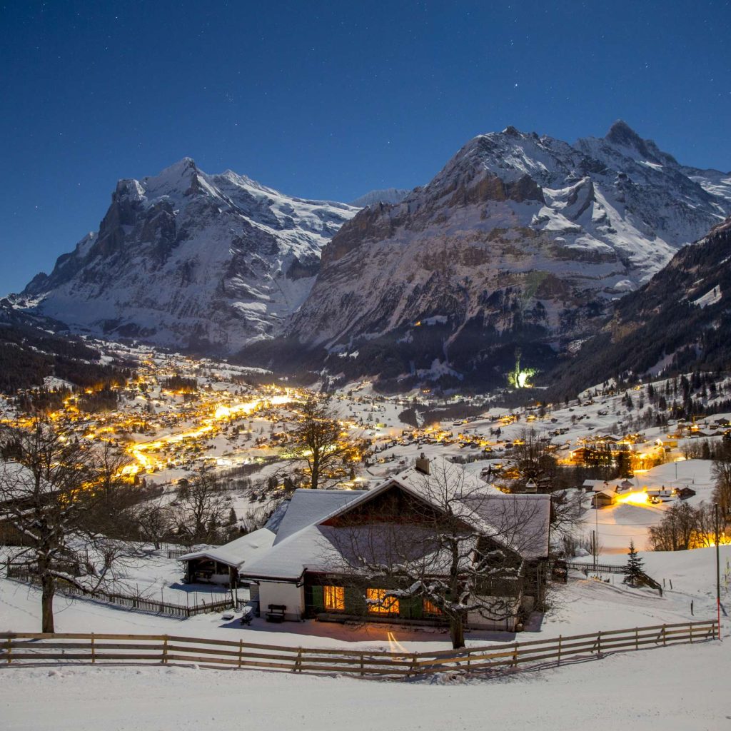 Night skiing in Grindelwald, Swiss Alps