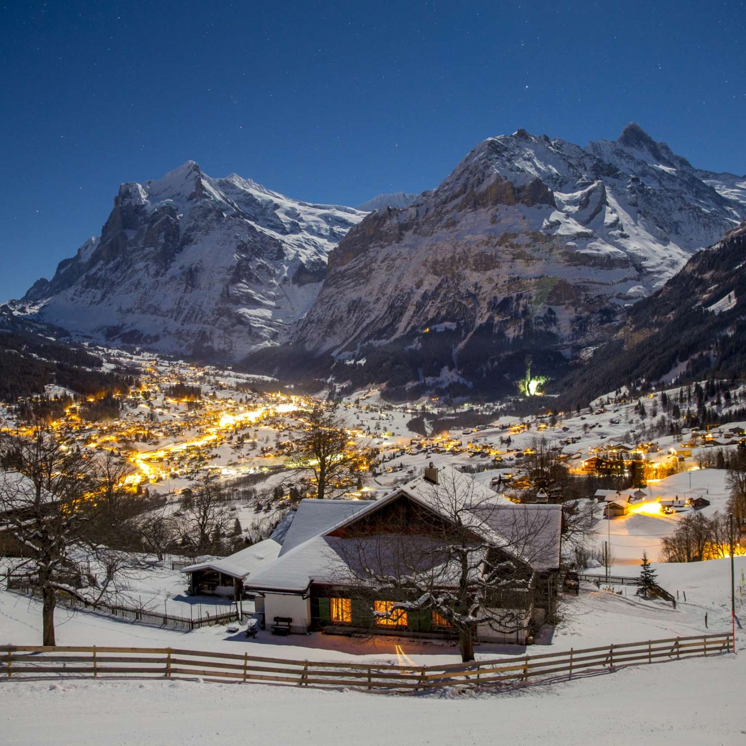 Night skiing in Grindelwald, Swiss Alps