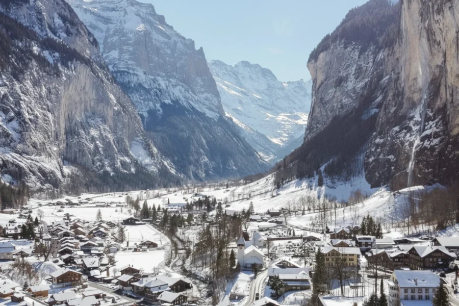 Winter view of Lauterbrunnen Valley, Switzerland