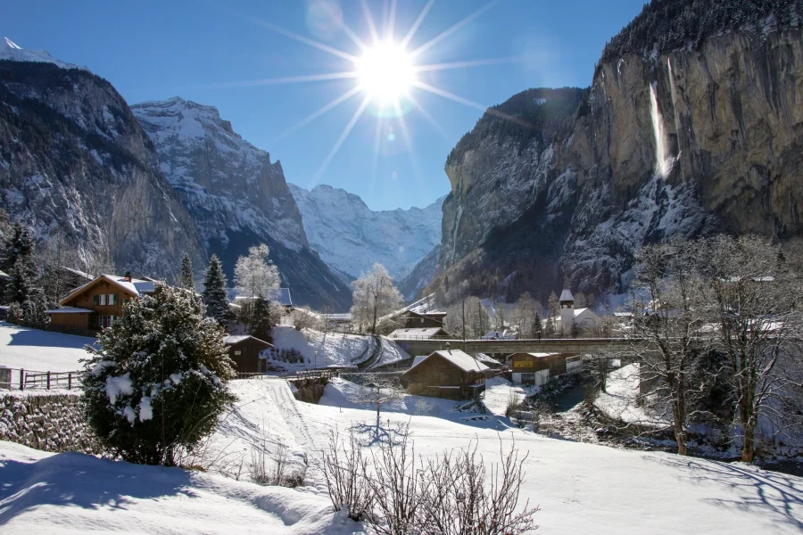 Winter sunrise at Lauterbrunnen Valley, Switzerland