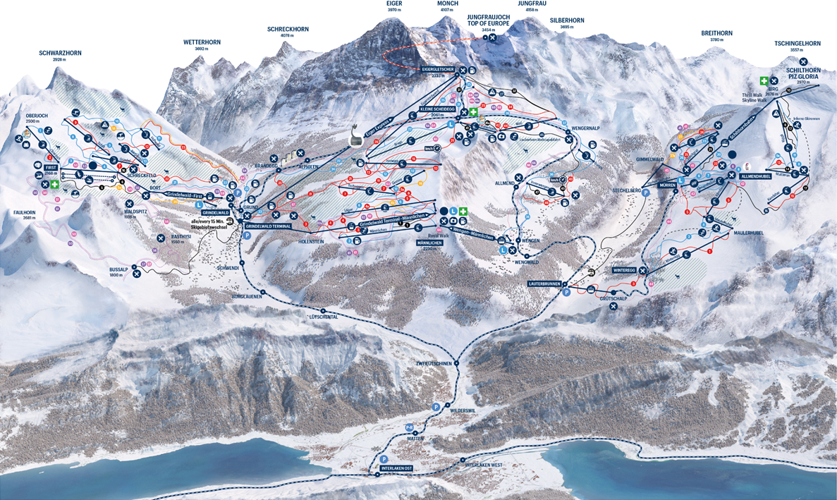 Jungfrau Region travel map, Switzerland