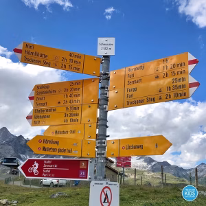 Alpine hiking signs in Switzerland