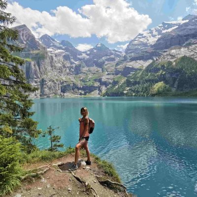 Crystal-clear alpine lake scenery